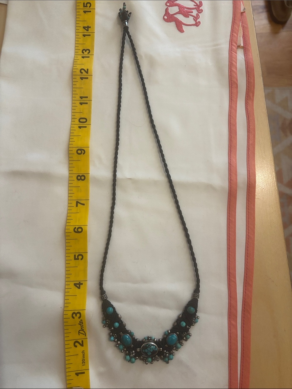 Turquoise and silk Statement Necklace - Black - Tibetan style
